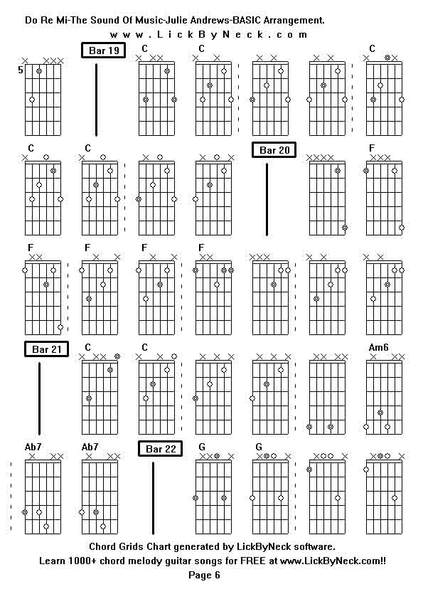 Chord Grids Chart of chord melody fingerstyle guitar song-Do Re Mi-The Sound Of Music-Julie Andrews-BASIC Arrangement,generated by LickByNeck software.